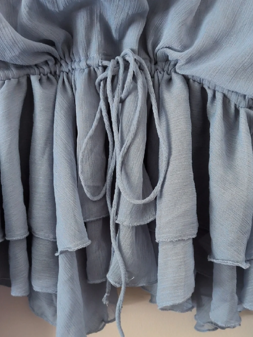 ANTHROPOLOGIE - Light Blue Ruffle Drawstring Blouse - Picture 3 of 8